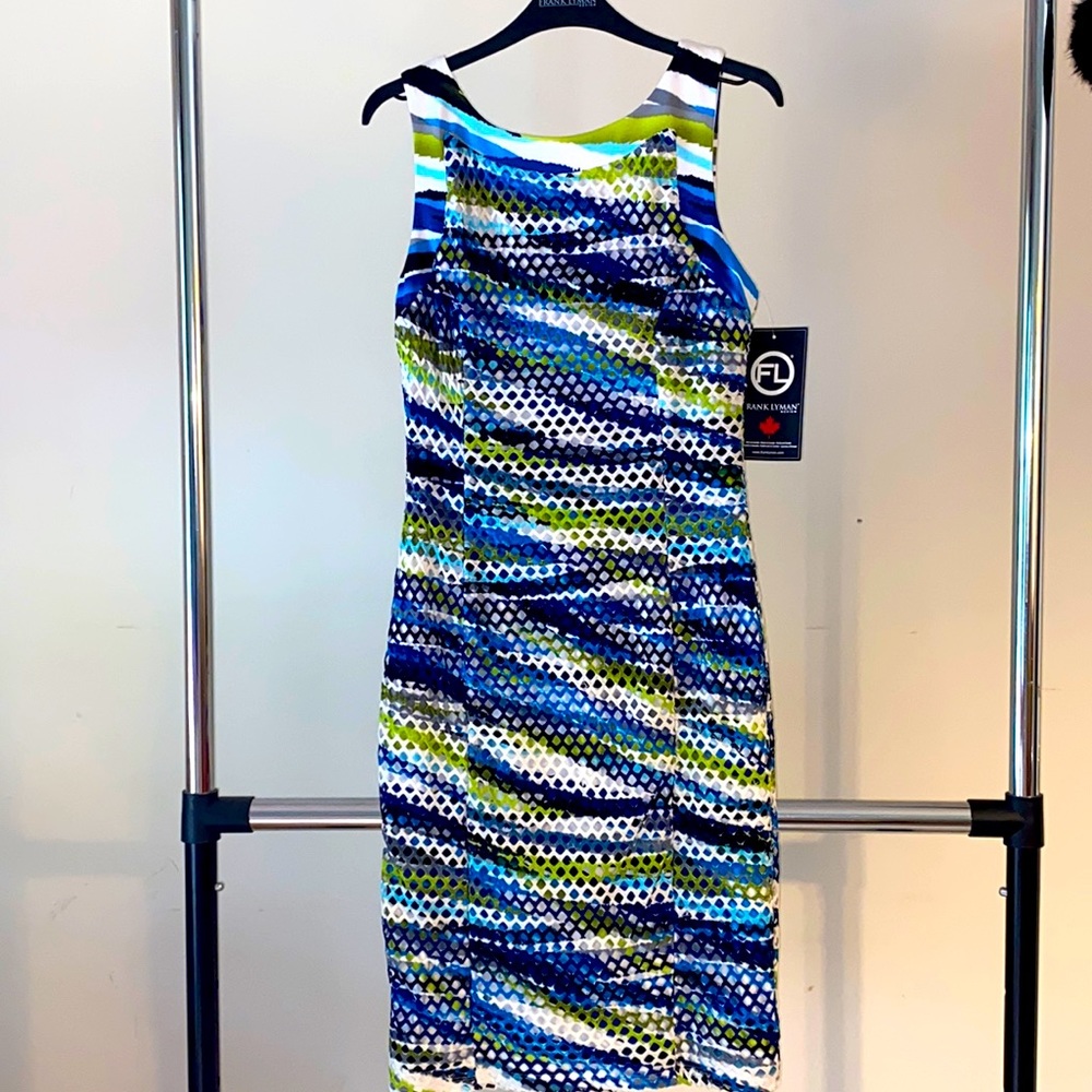 Frank Lyman green and blue patterned dress